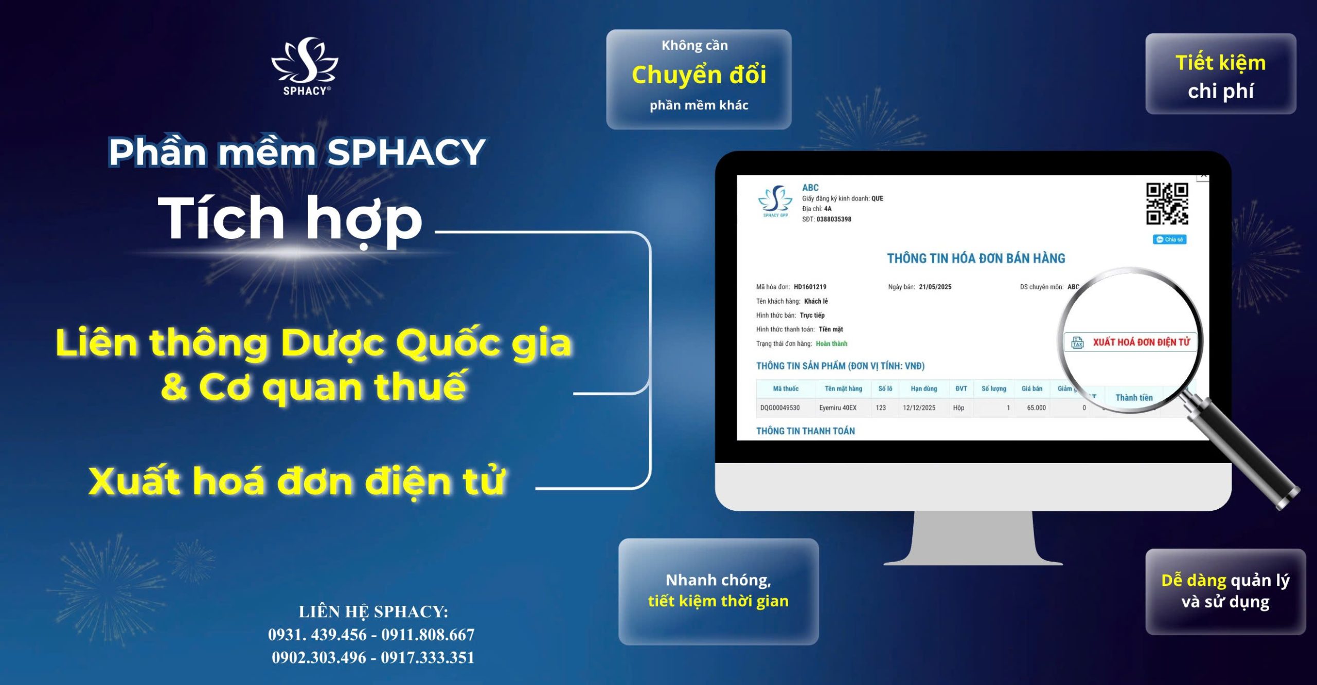 GIẢI PHÁP QUẢN LÝ NHÀ THUỐC SPHACY – KẾT NỐI DƯỢC QUỐC GIA & CƠ QUAN THUẾ, XUẤT HÓA ĐƠN ĐIỆN TỬ TRÊN MỘT NỀN TẢNG DUY NHẤT