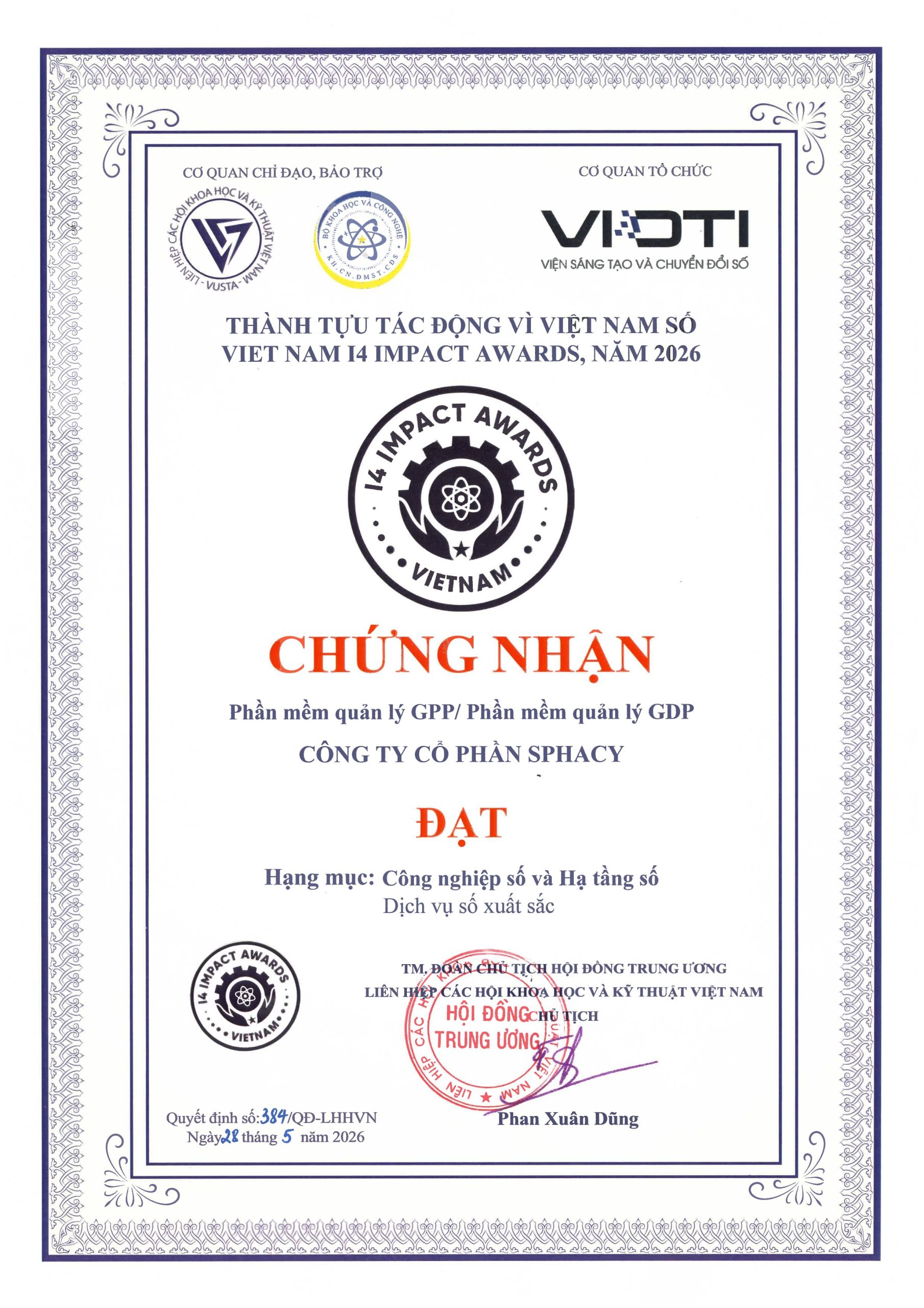 SPHACY HONORED WITH THE “OUTSTANDING DIGITAL SERVICE” AWARD AT VIETNAM I4 IMPACT AWARDS 2026